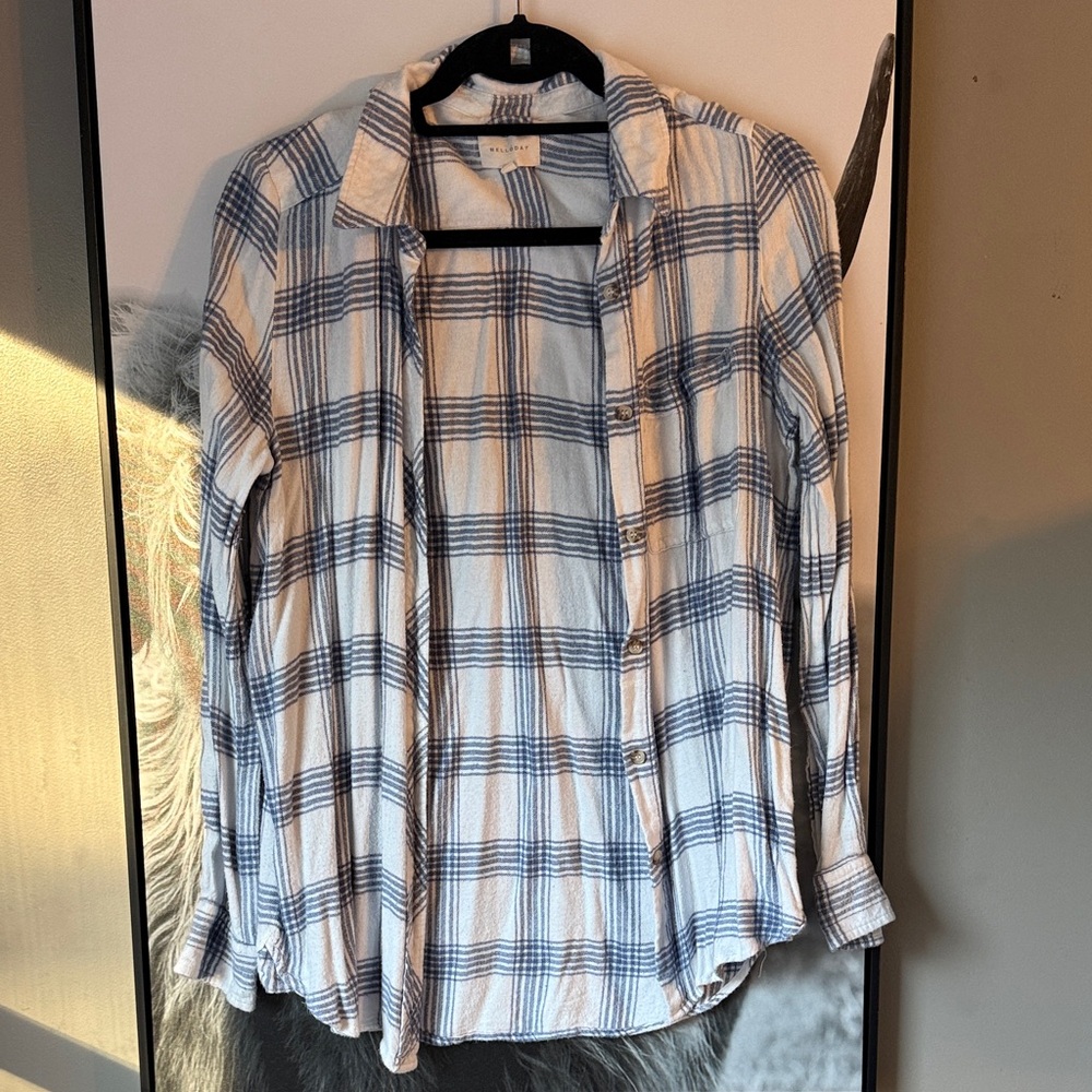 MELLODAY Blue and White Striped Shirt